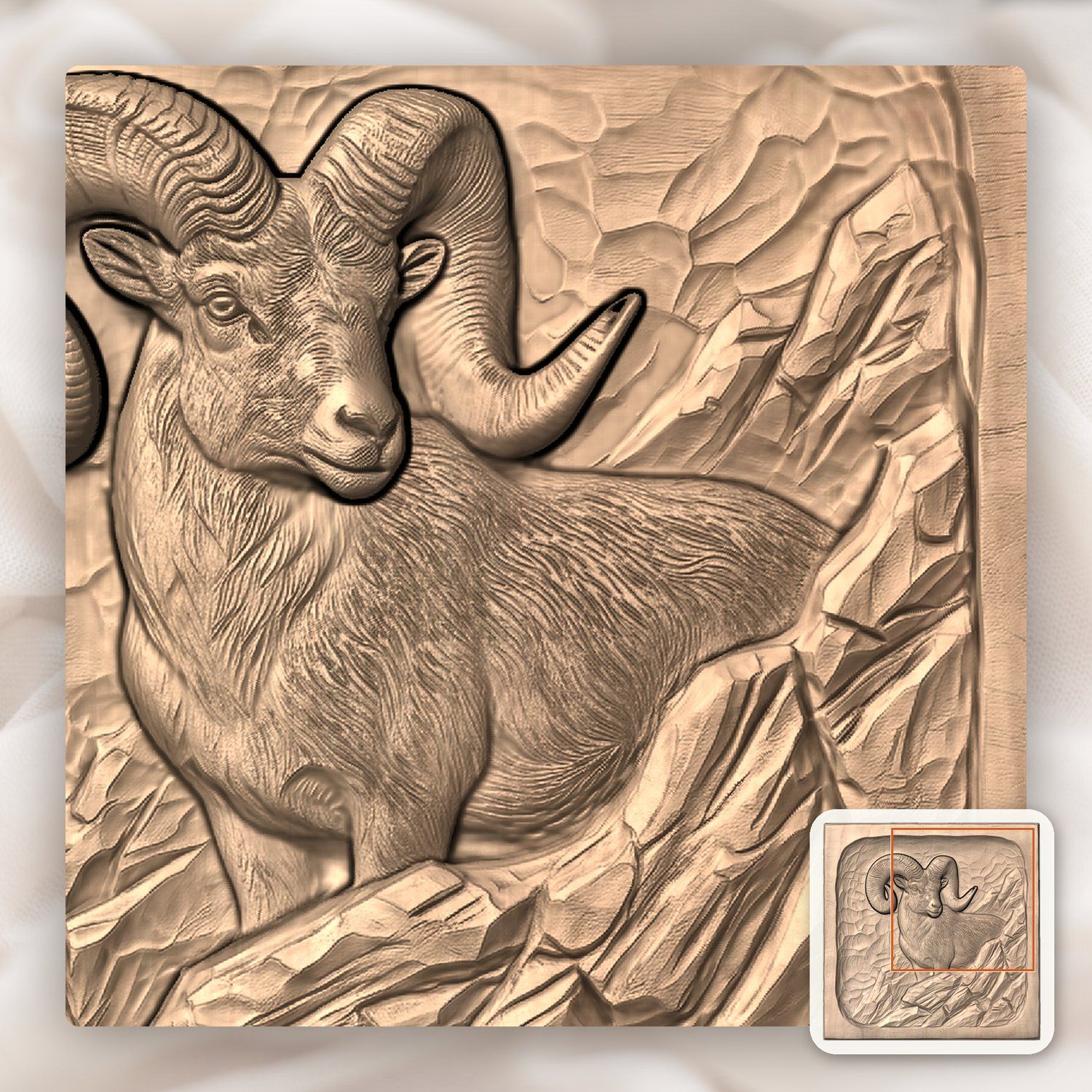 Bighorn Sheep Mountain CNC Relief STL bas-relief STL — view 9