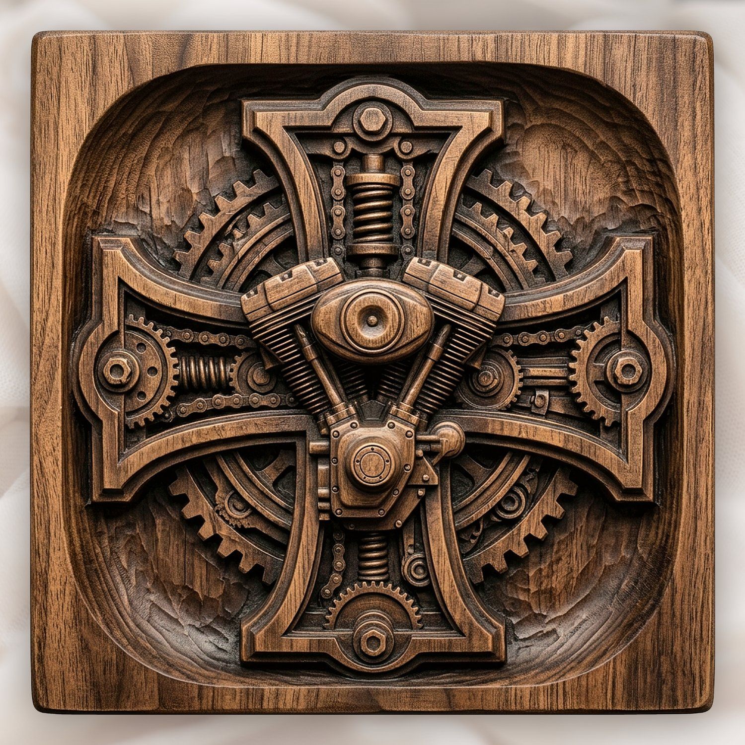Biker Gothic V-Twin Engine Cross CNC Relief STL bas-relief STL design