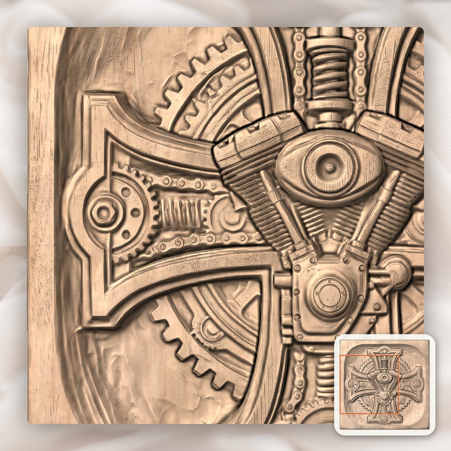Biker Gothic V-Twin Engine Cross CNC Relief STL bas-relief STL — view 8