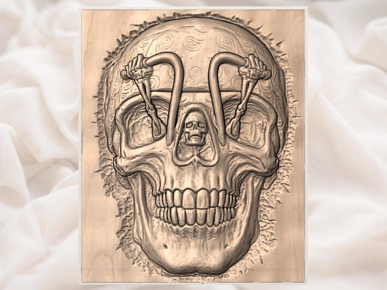 Biker Skull with Bandana and Handlebar Brow Bas-Relief STL bas-relief STL — view 2