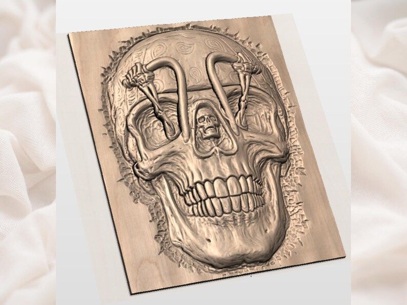 Biker Skull with Bandana and Handlebar Brow Bas-Relief STL bas-relief STL — view 3