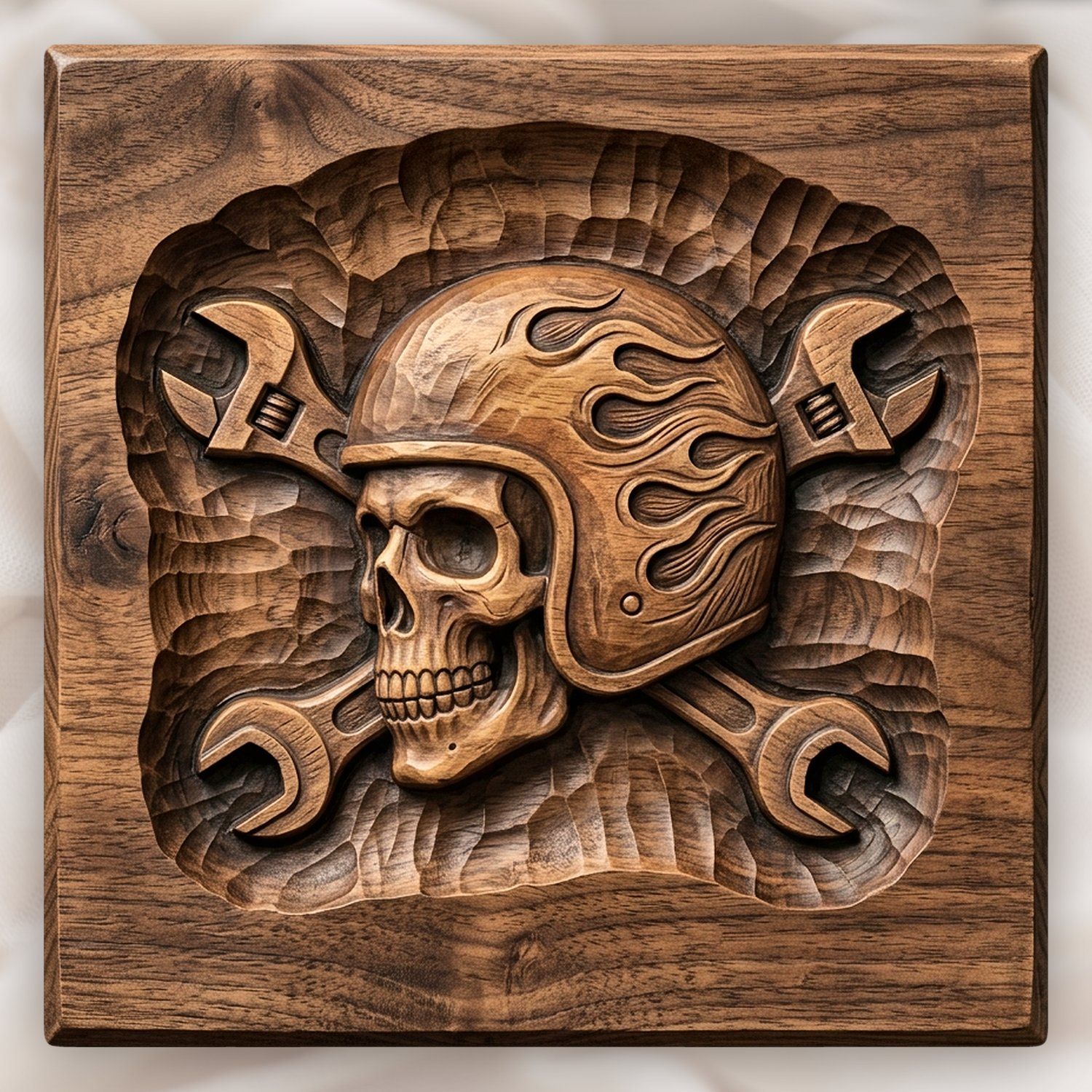 Biker Skull Flaming Helmet Garage Sign CNC Relief STL bas-relief STL design