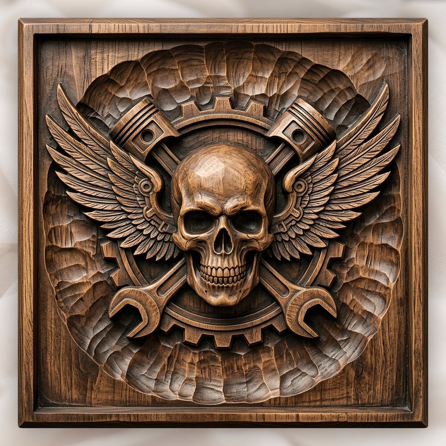 Biker Skull Piston Wings Gear Medallion CNC Relief STL bas-relief STL design