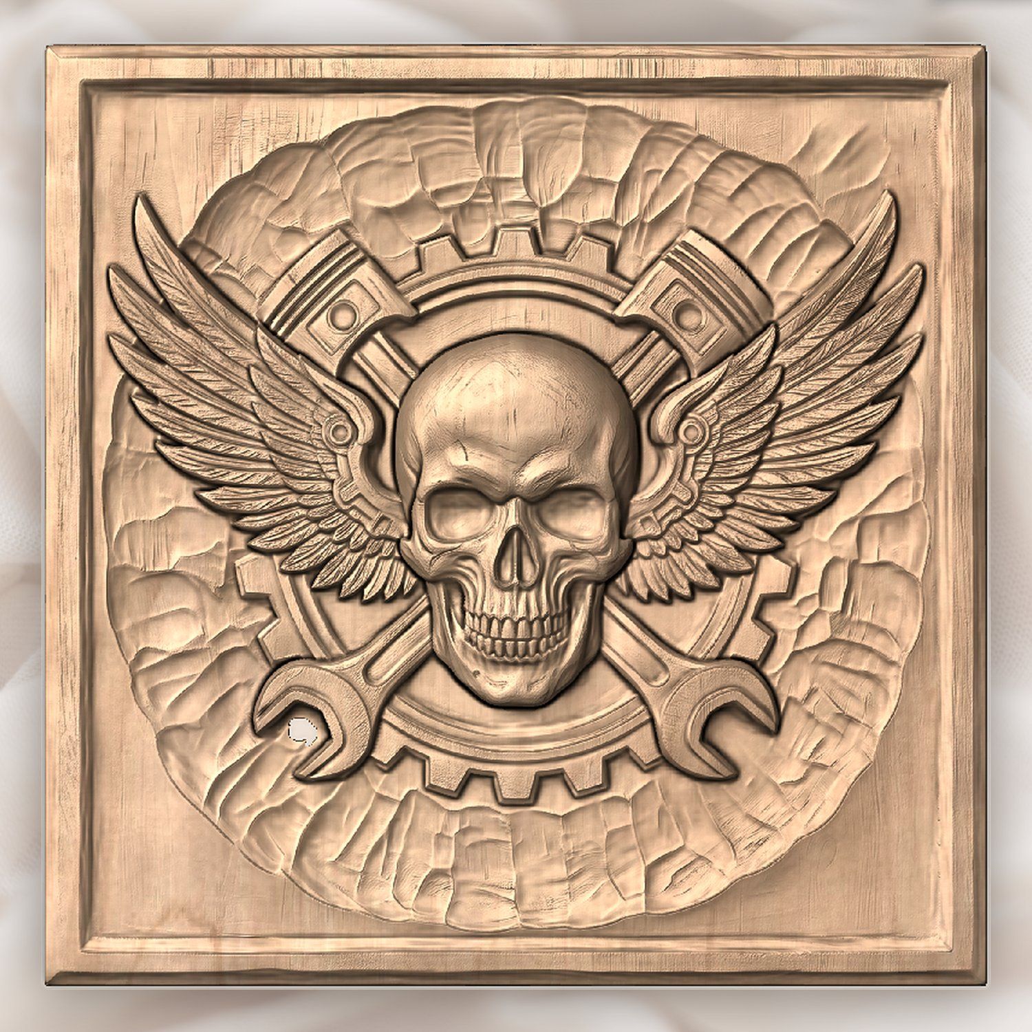 Biker Skull Piston Wings Gear Medallion CNC Relief STL bas-relief STL — view 4