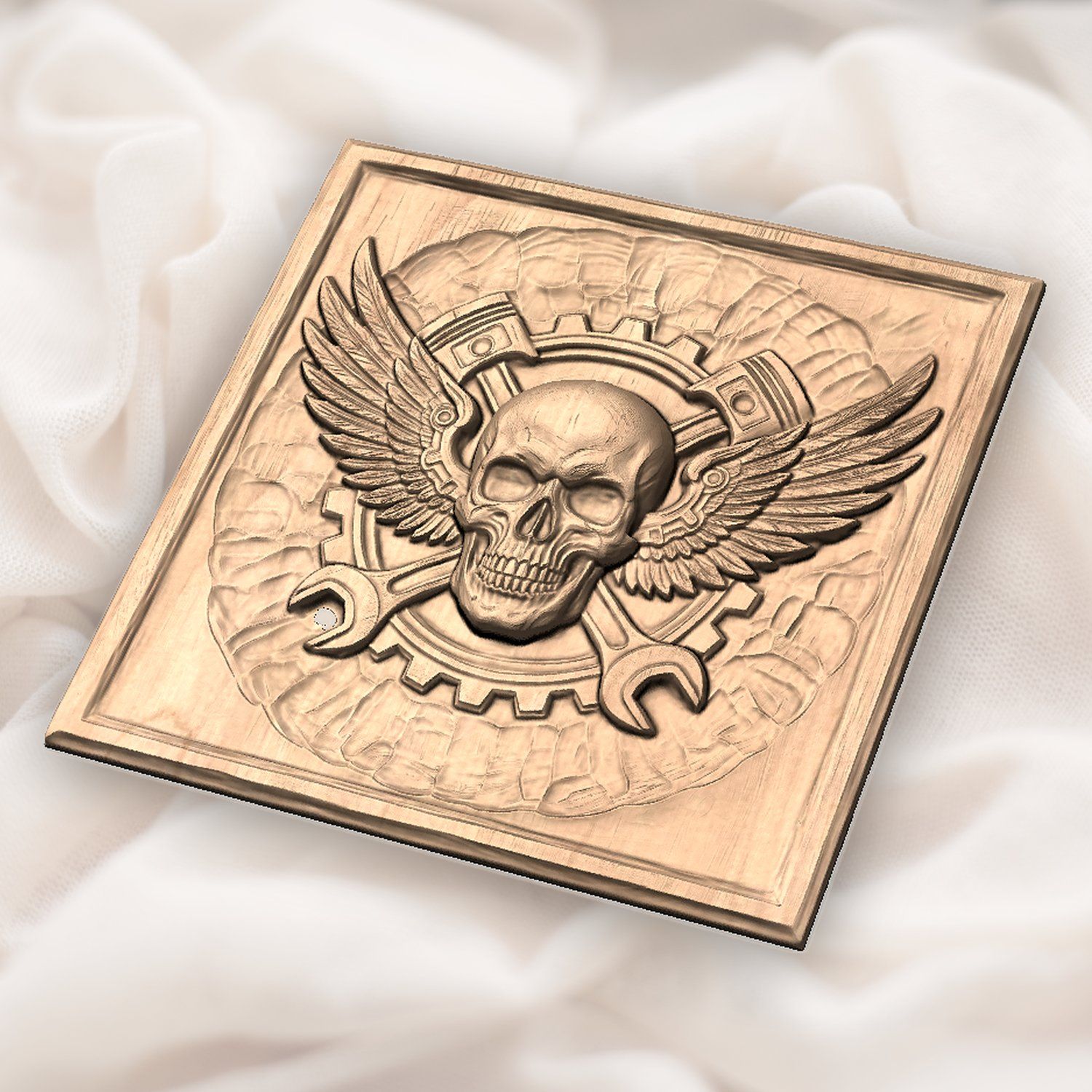 Biker Skull Piston Wings Gear Medallion CNC Relief STL bas-relief STL — view 5