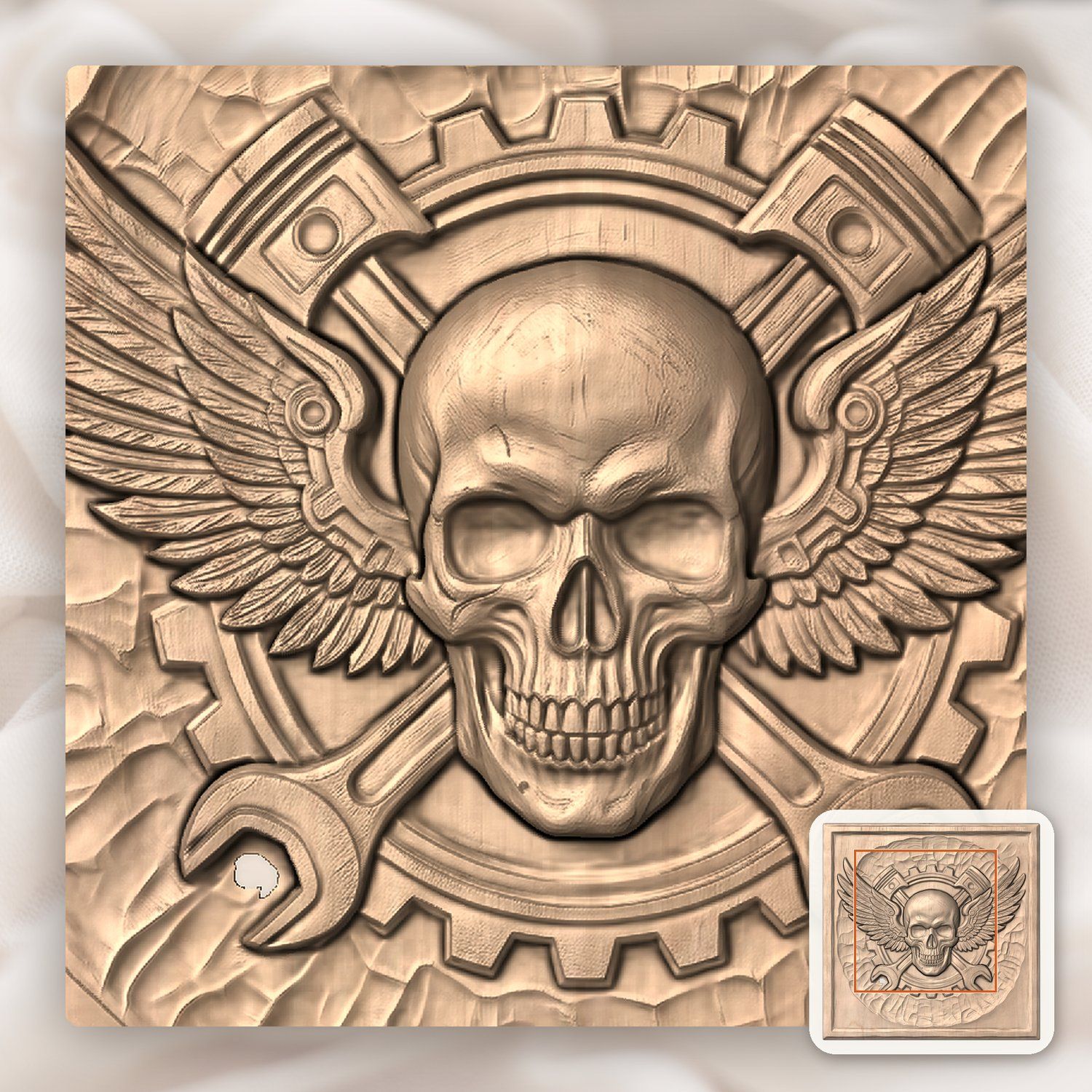 Biker Skull Piston Wings Gear Medallion CNC Relief STL bas-relief STL — view 6