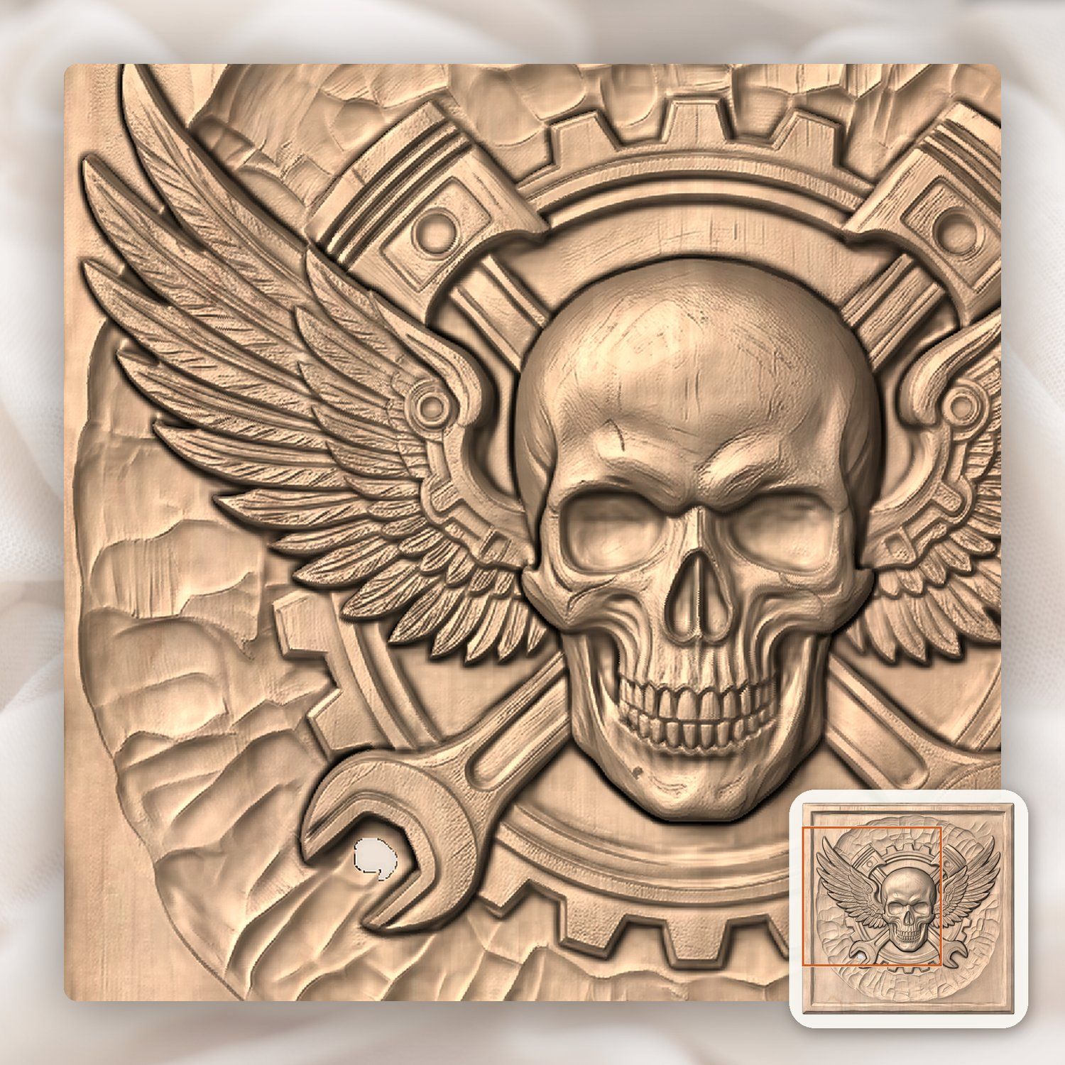 Biker Skull Piston Wings Gear Medallion CNC Relief STL bas-relief STL — view 7