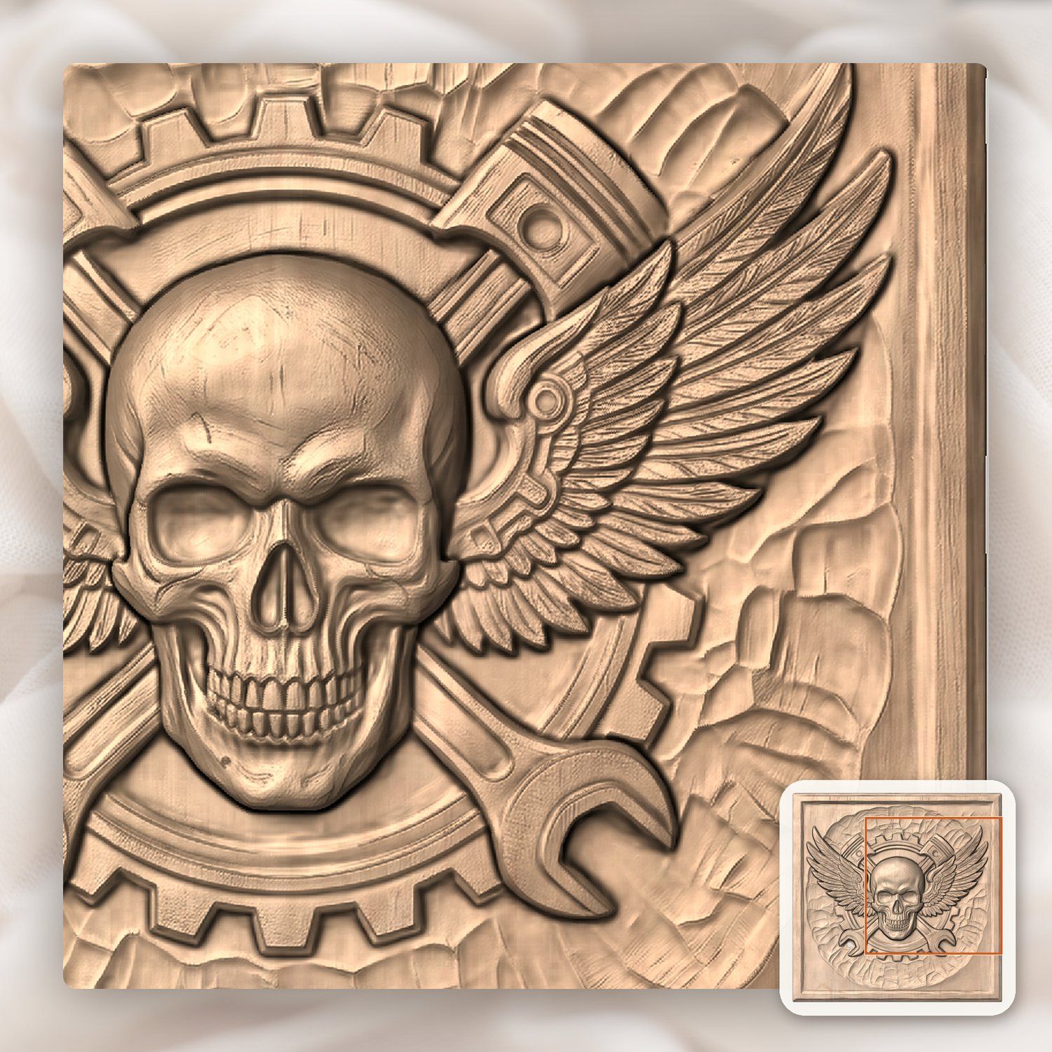 Biker Skull Piston Wings Gear Medallion CNC Relief STL bas-relief STL — view 8