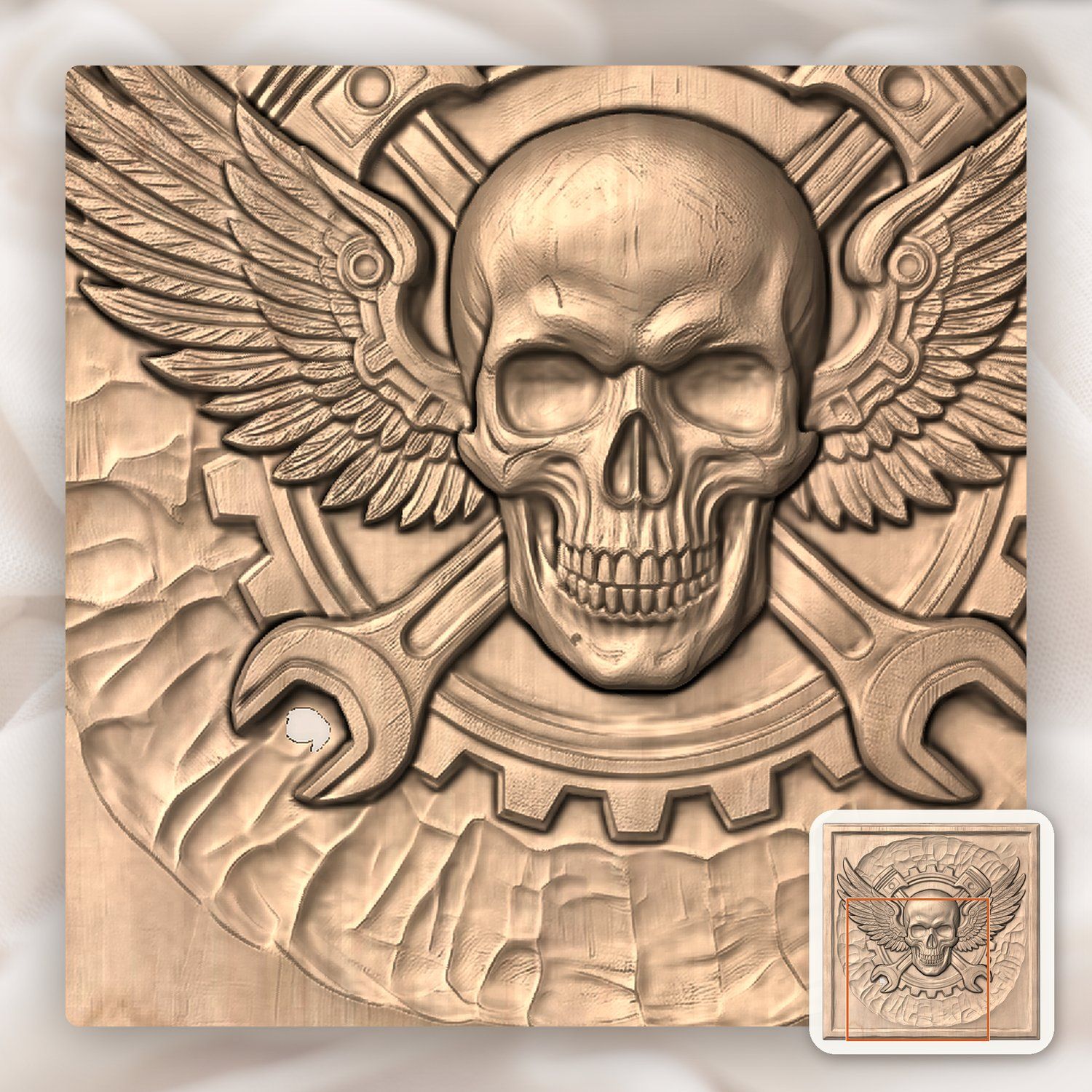 Biker Skull Piston Wings Gear Medallion CNC Relief STL bas-relief STL — view 9