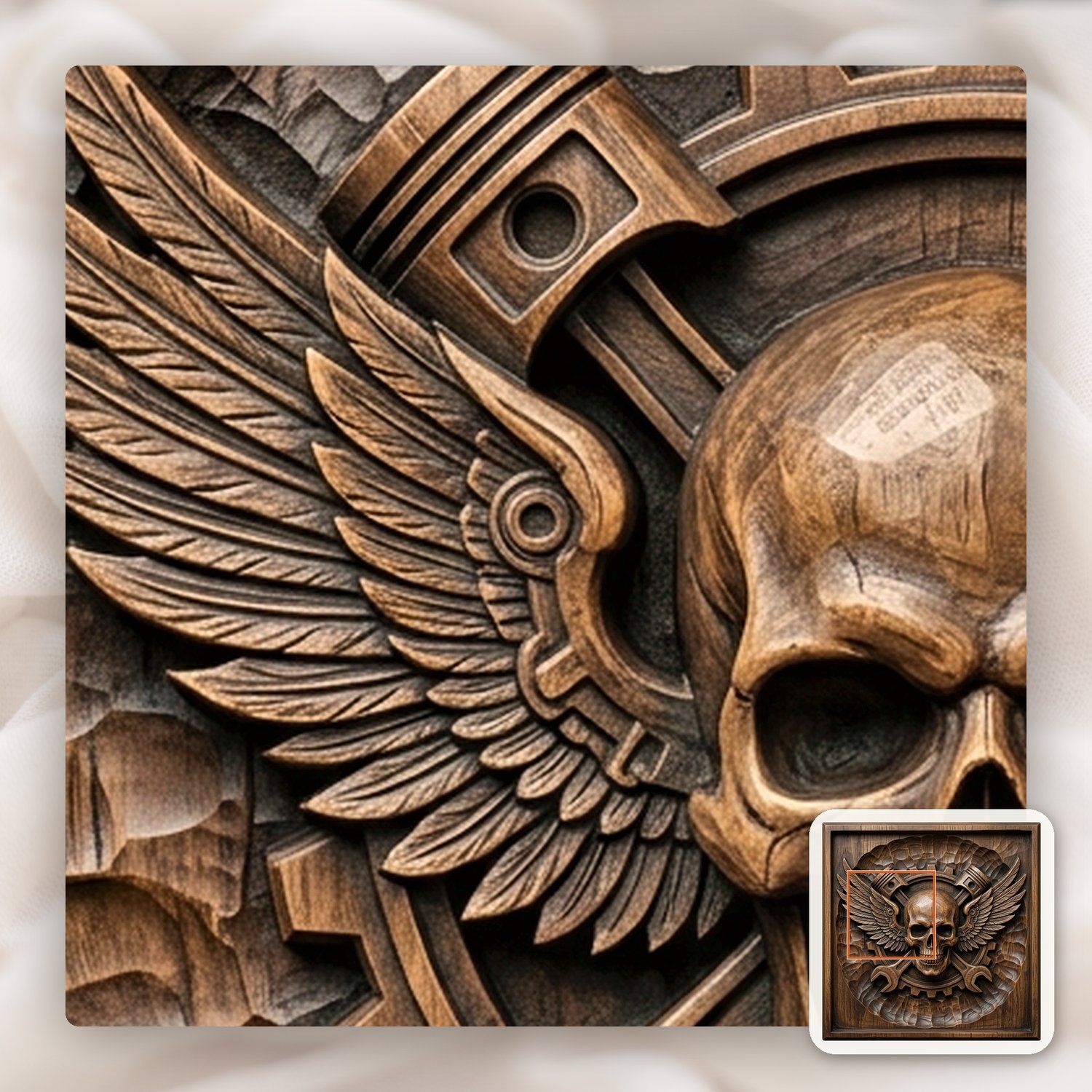 Biker Skull Piston Wings Gear Medallion CNC Relief STL bas-relief STL — view 10