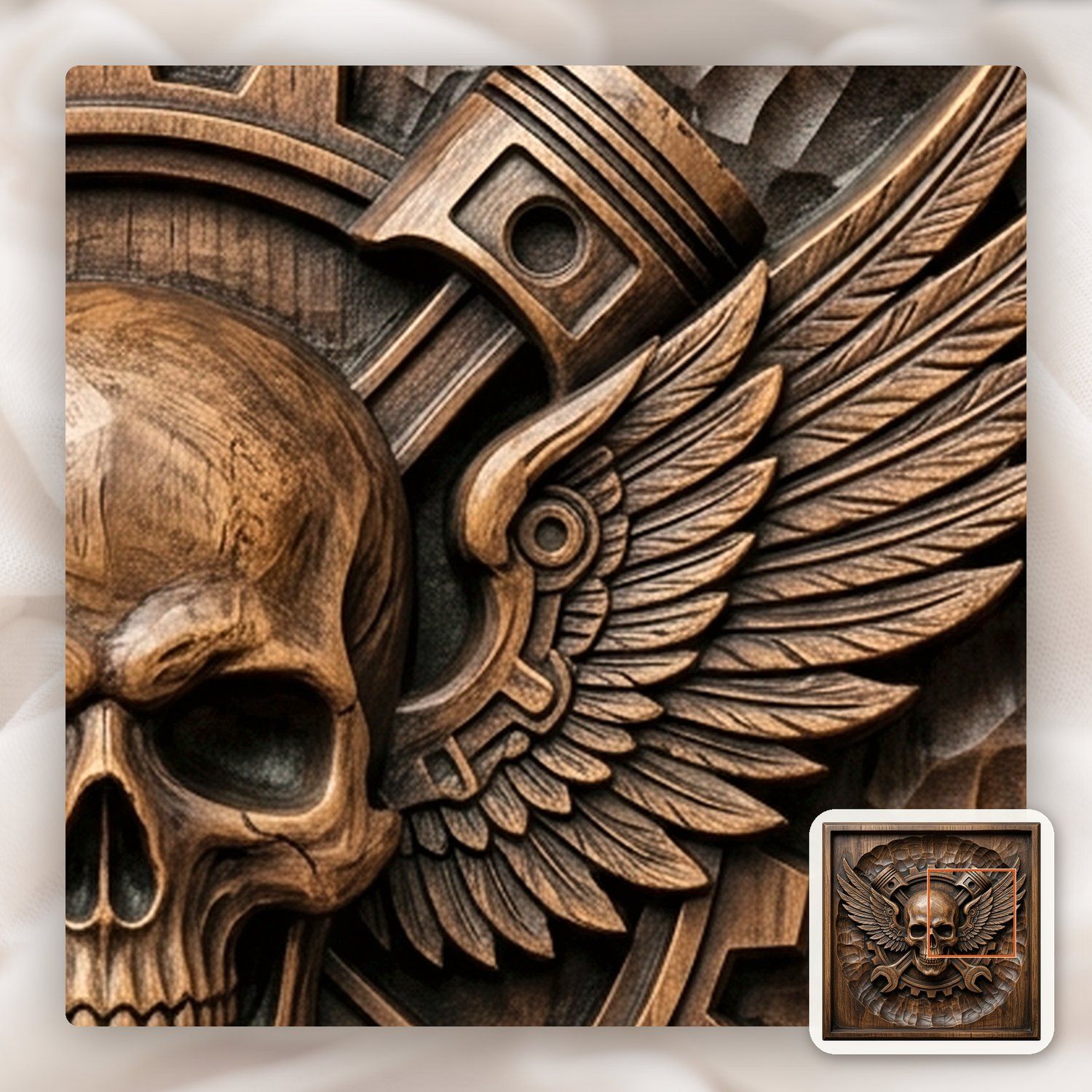 Biker Skull Piston Wings Gear Medallion CNC Relief STL bas-relief STL — view 11