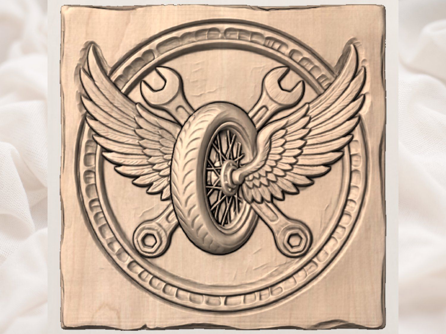 Biker Wings Garage Wall Art bas-relief STL — view 3
