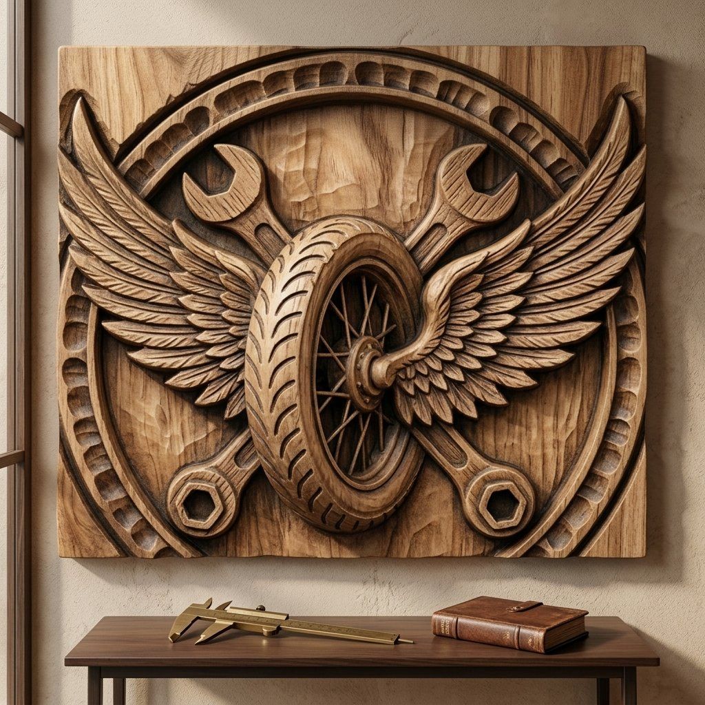 Biker Wings Garage Wall Art bas-relief STL — view 6