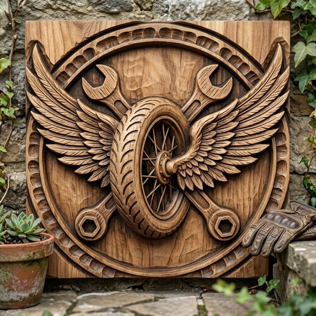 Biker Wings Garage Wall Art bas-relief STL — view 8