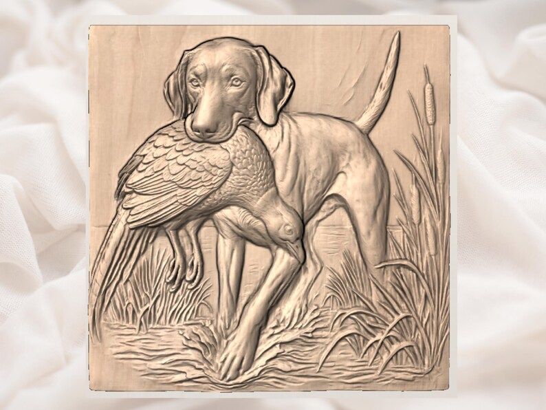 Retriever With Pheasant Bas-Relief STL for CNC Carving bas-relief STL — view 2