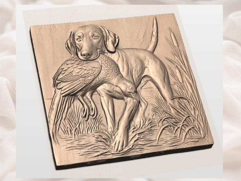Retriever With Pheasant Bas-Relief STL for CNC Carving bas-relief STL — view 3