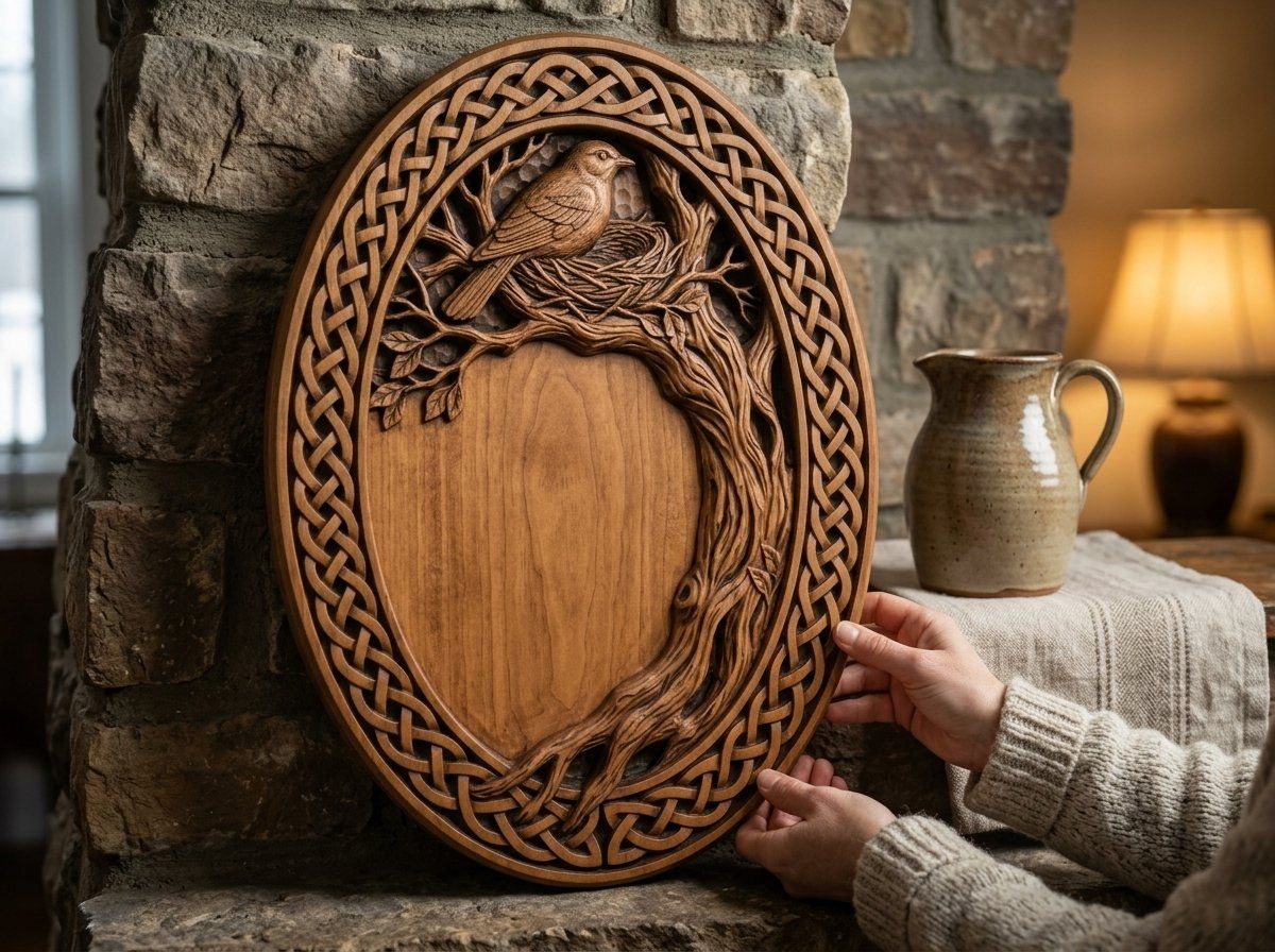 Bird Nesting Trophy Shield Celtic Knotwork Border CNC Relief STL bas-relief STL — view 12