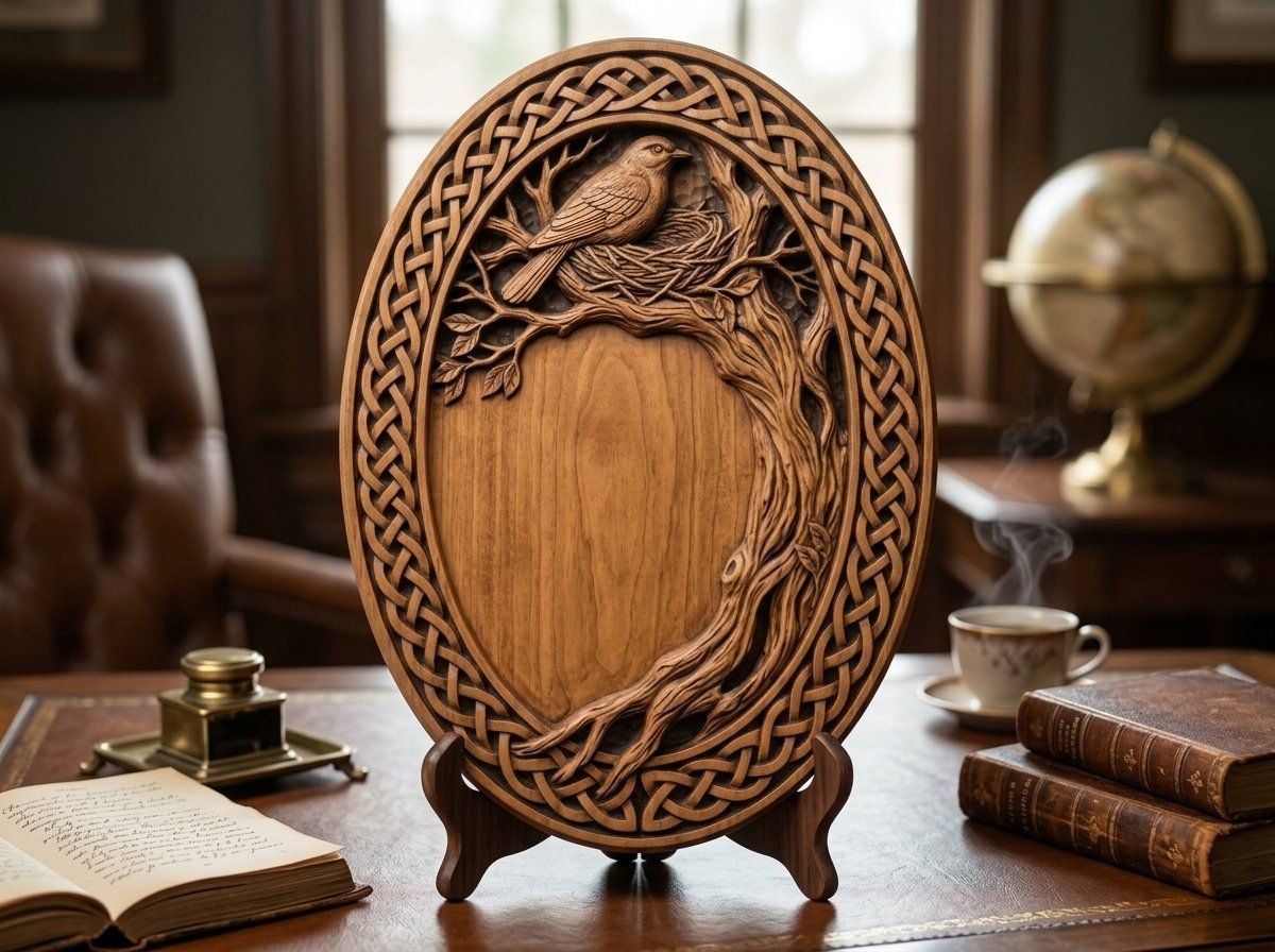 Bird Nesting Trophy Shield Celtic Knotwork Border CNC Relief STL bas-relief STL — view 13