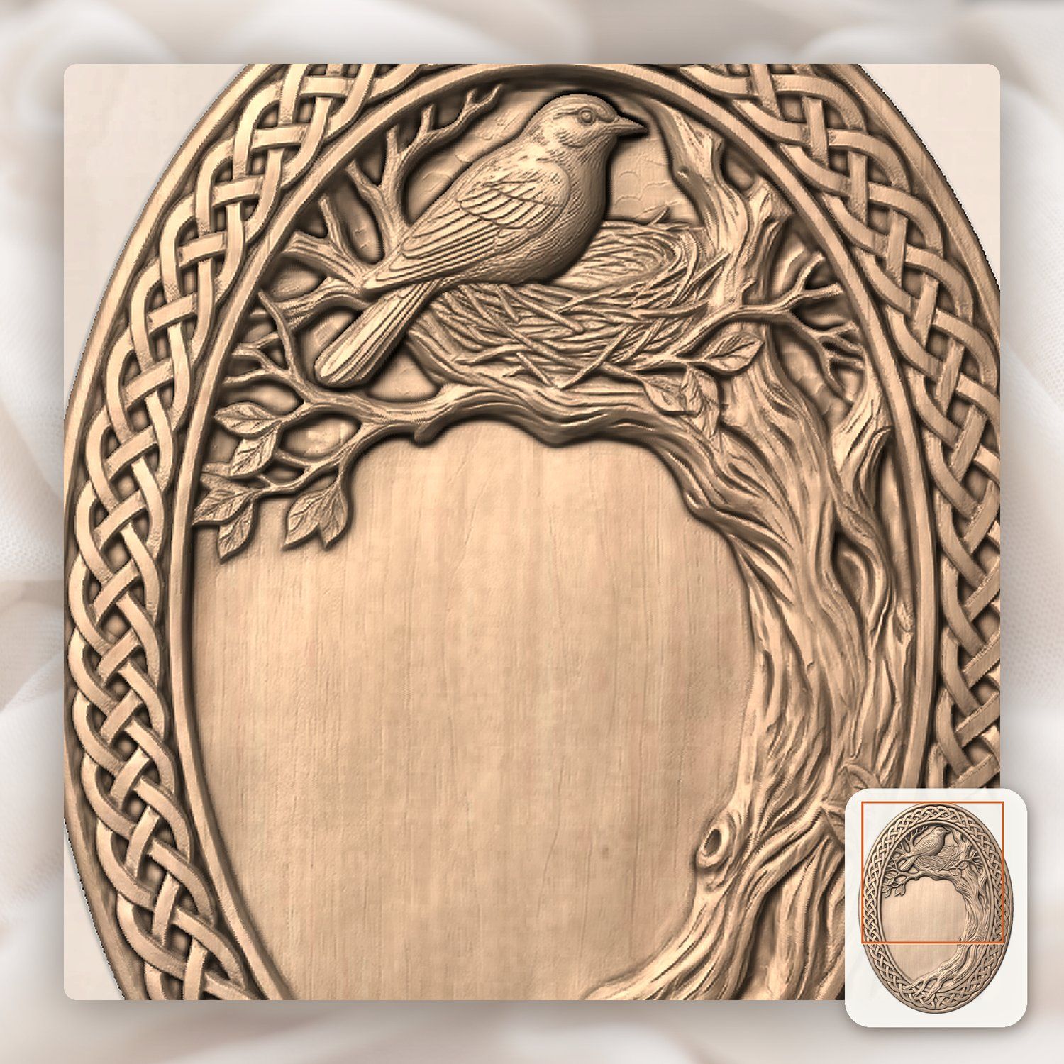 Bird Nesting Trophy Shield Celtic Knotwork Border CNC Relief STL bas-relief STL — view 6