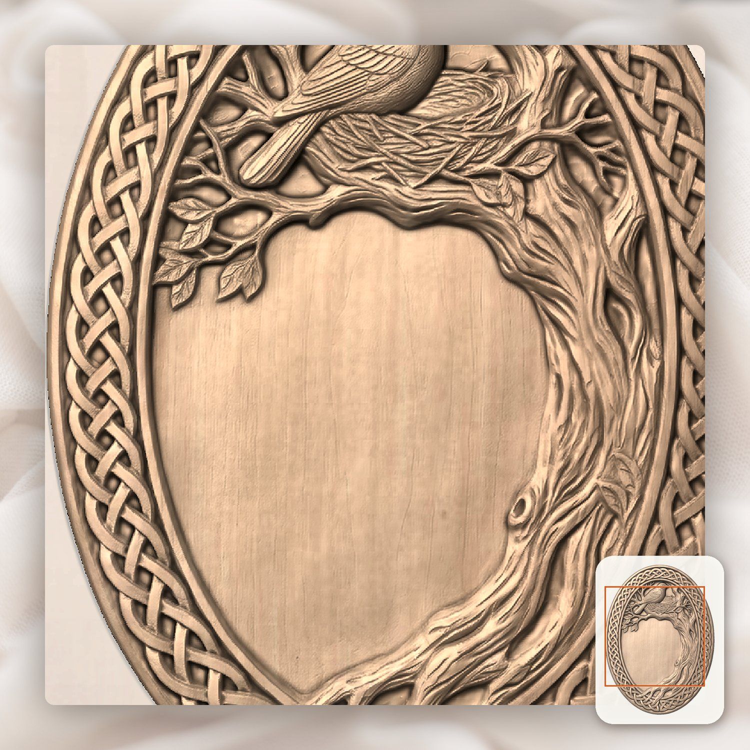 Bird Nesting Trophy Shield Celtic Knotwork Border CNC Relief STL bas-relief STL — view 8