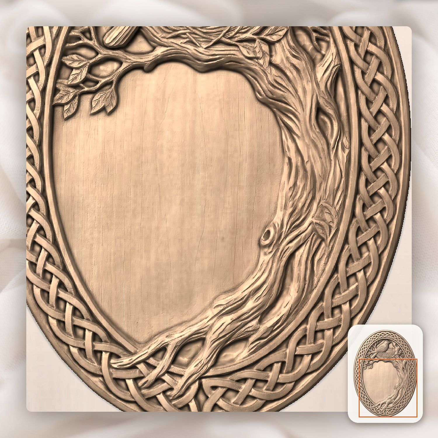 Bird Nesting Trophy Shield Celtic Knotwork Border CNC Relief STL bas-relief STL — view 9