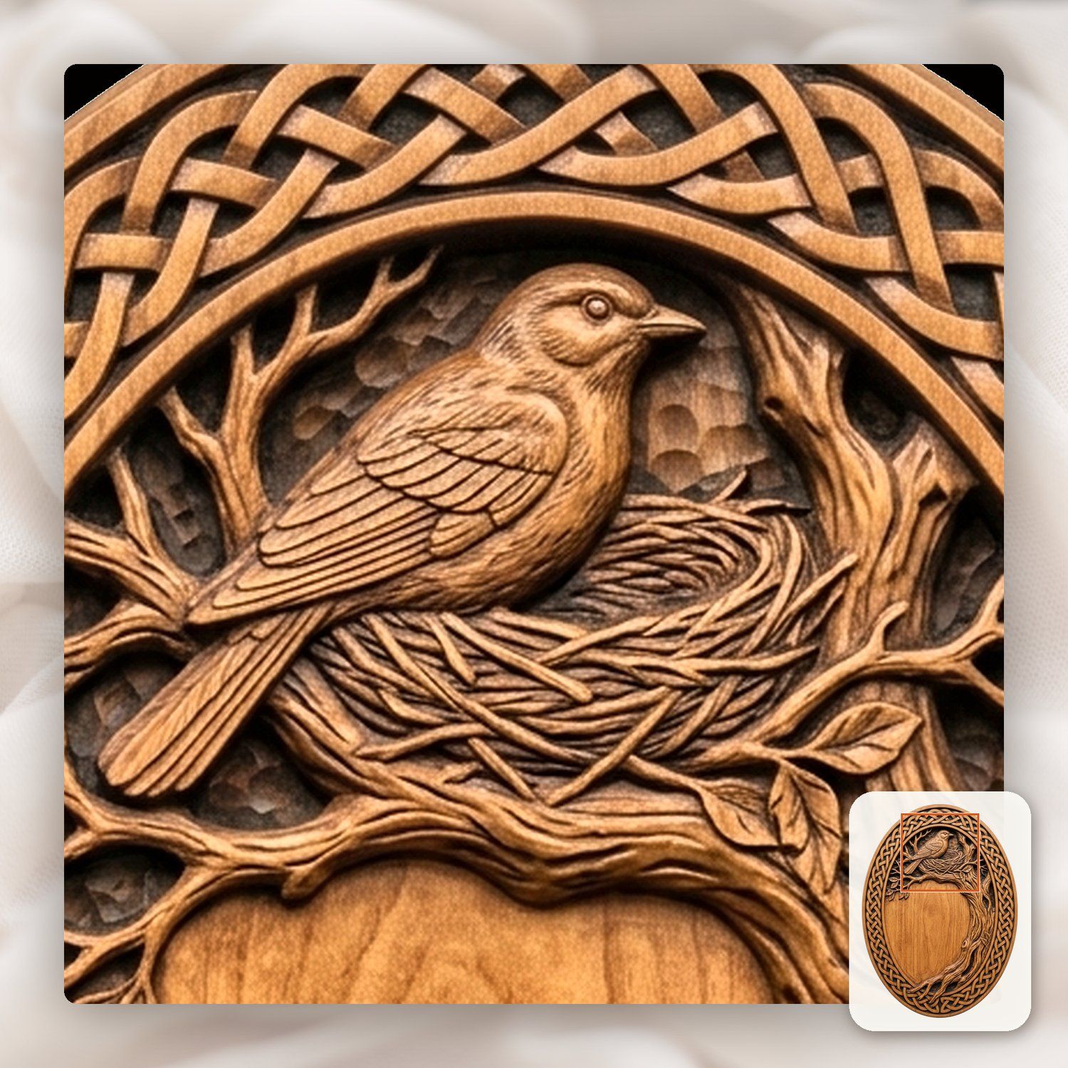 Bird Nesting Trophy Shield Celtic Knotwork Border CNC Relief STL bas-relief STL — view 10