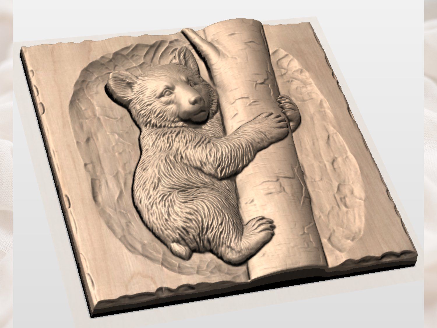 Black Bear Cub Climbing Birch Tree Relief bas-relief STL — view 4