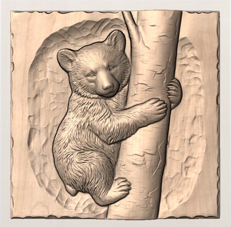 Black Bear Cub Climbing Birch Tree Relief bas-relief STL — view 5