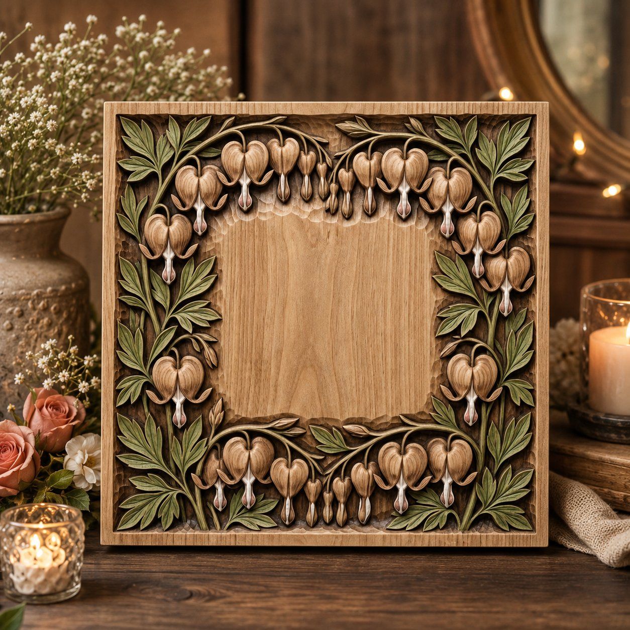 Bleeding Heart Flower Floral Frame CNC Relief STL bas-relief STL — view 10
