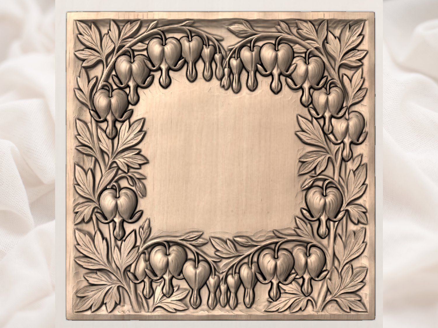 Bleeding Heart Flower Floral Frame CNC Relief STL bas-relief STL — view 3