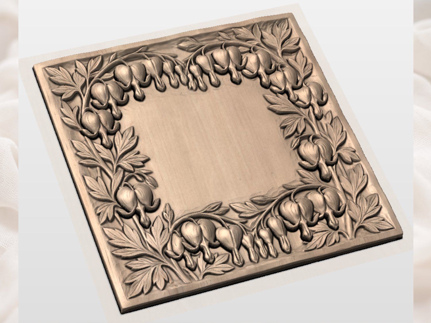 Bleeding Heart Flower Floral Frame CNC Relief STL bas-relief STL — view 4