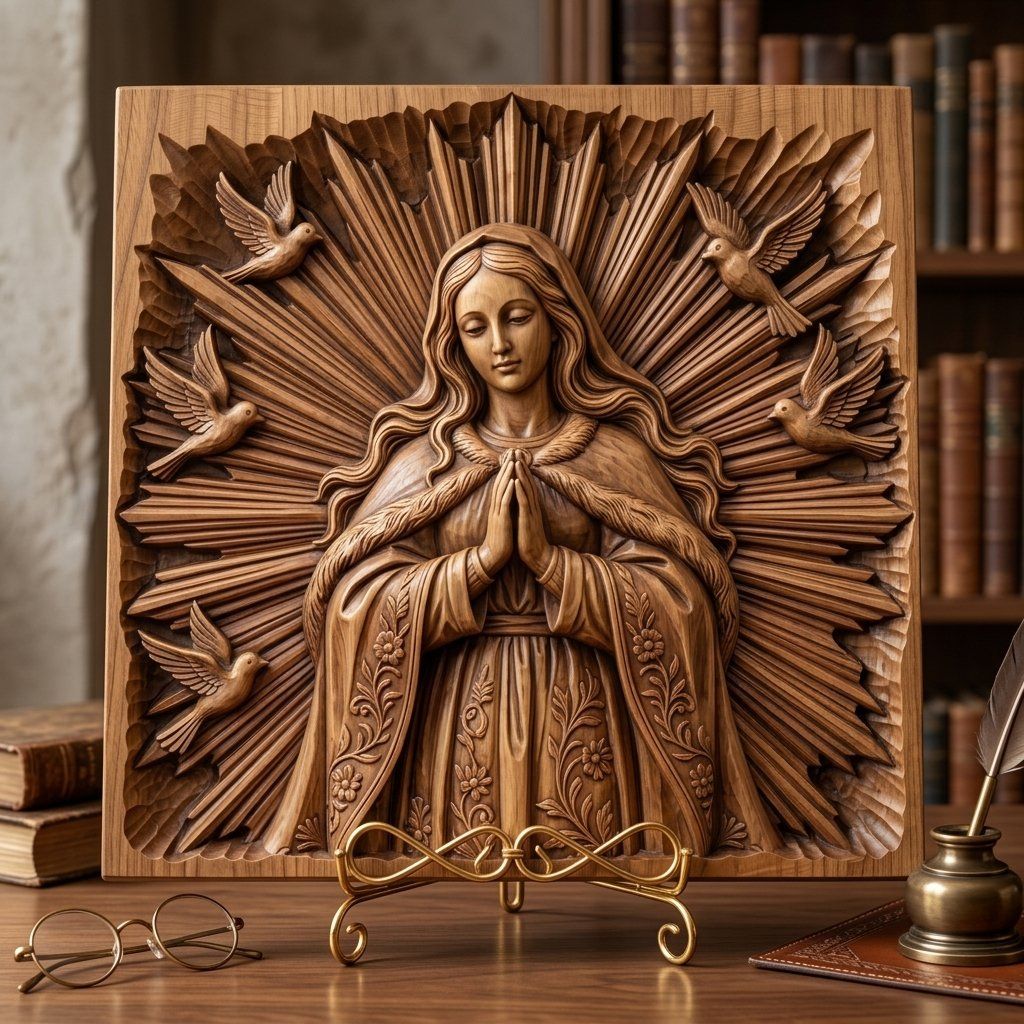 Blessed Virgin Mary Religious CNC Relief STL bas-relief STL — view 3