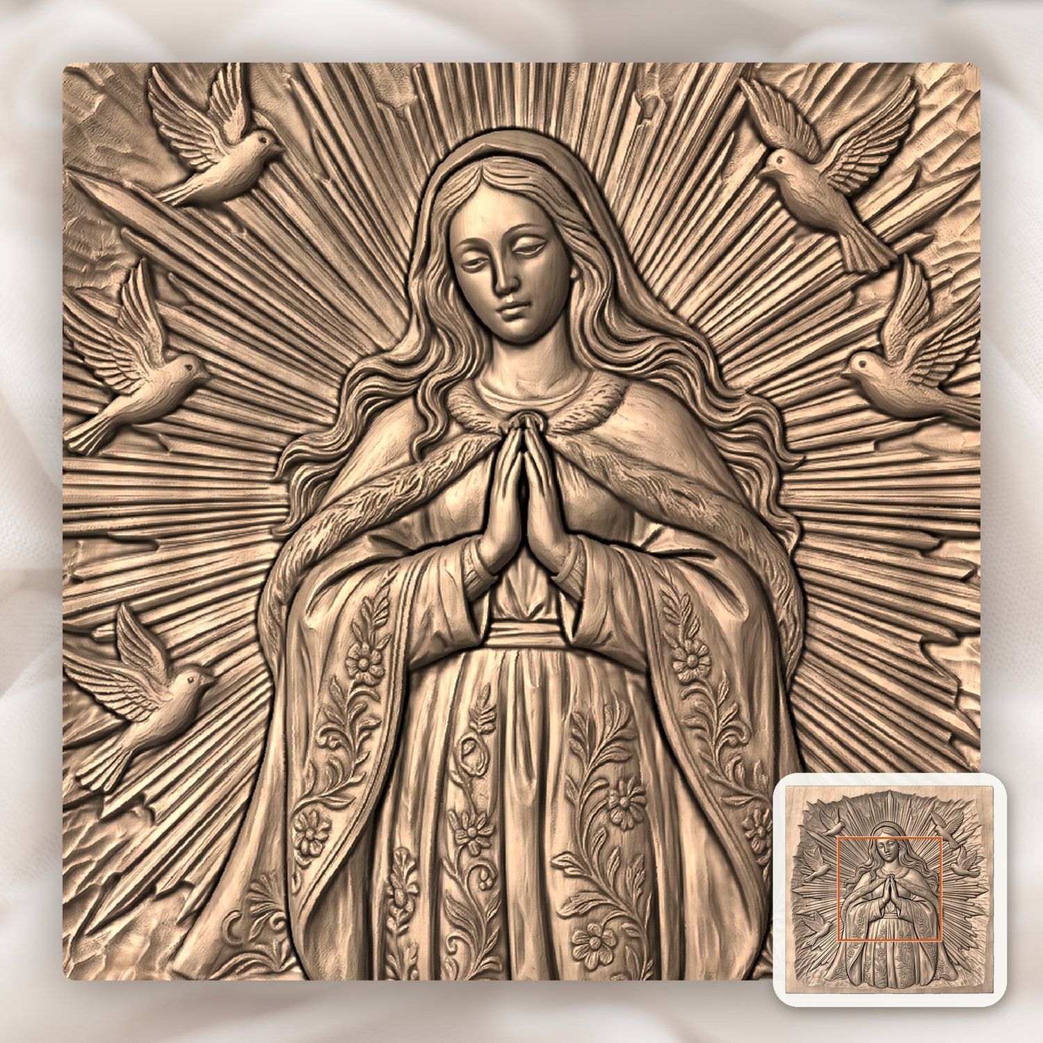 Blessed Virgin Mary Religious CNC Relief STL bas-relief STL — view 6