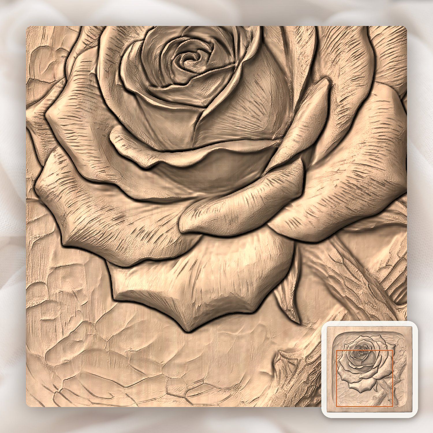 Blooming Garden Rose Floral Wood Panel CNC Relief STL bas-relief STL — view 8