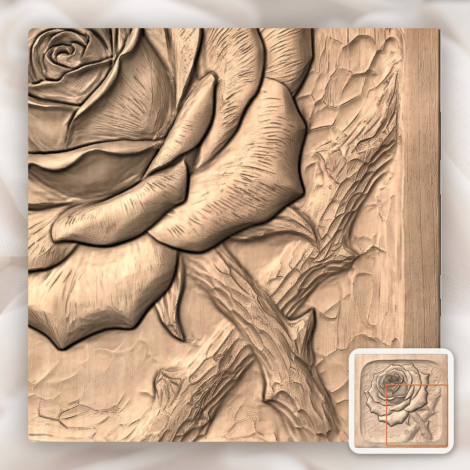 Blooming Garden Rose Floral Wood Panel CNC Relief STL bas-relief STL — view 9