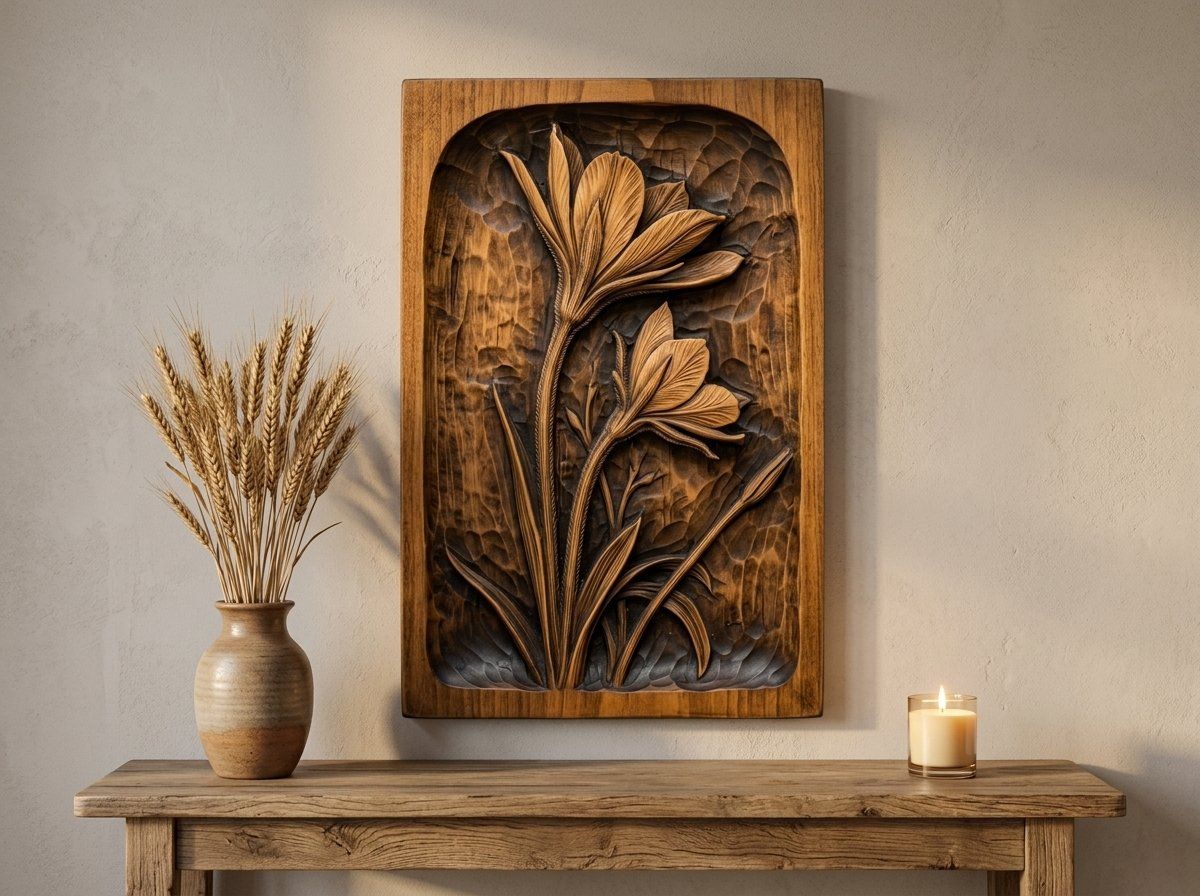 Blooming Lily Flower Panel CNC Relief STL bas-relief STL — view 13