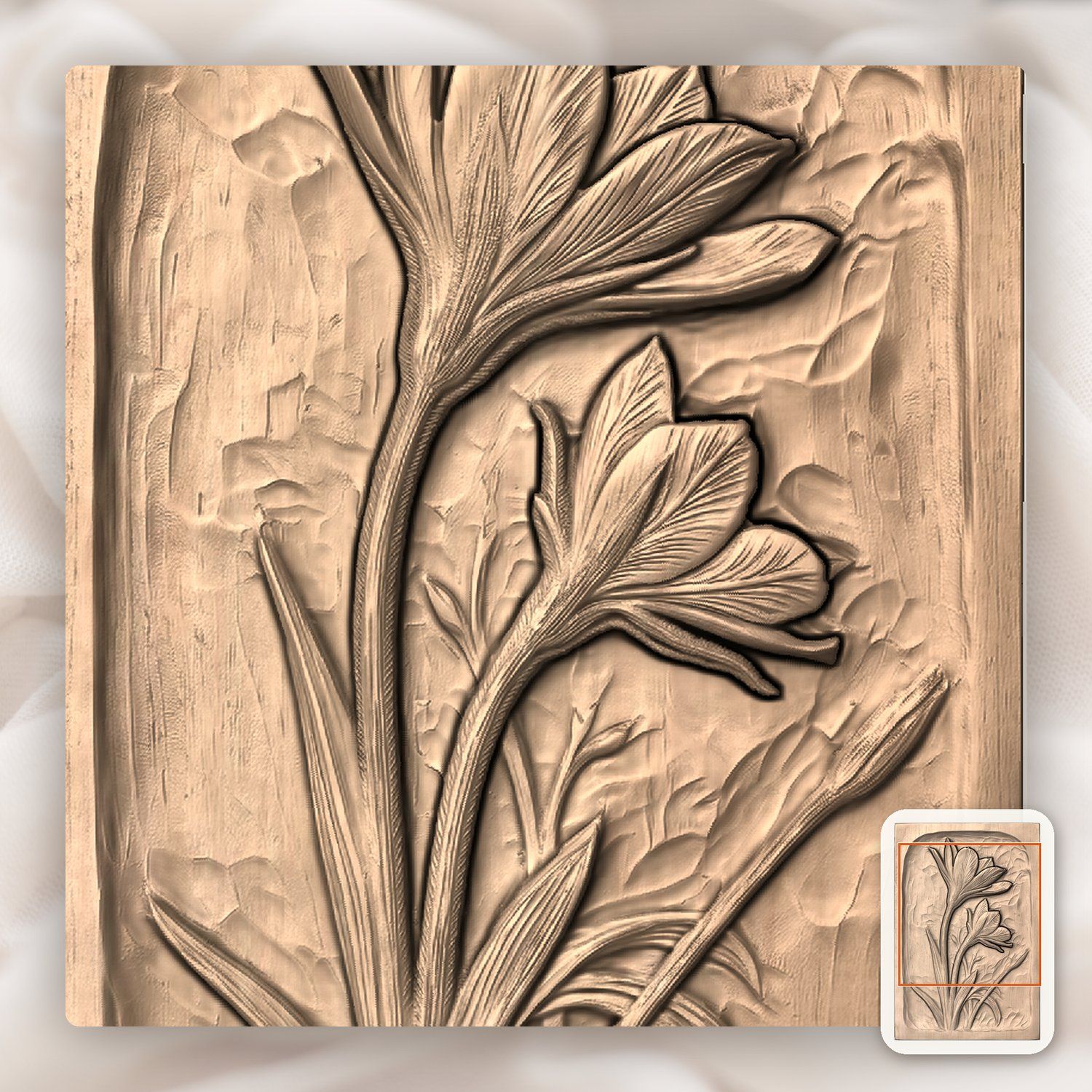 Blooming Lily Flower Panel CNC Relief STL bas-relief STL — view 7