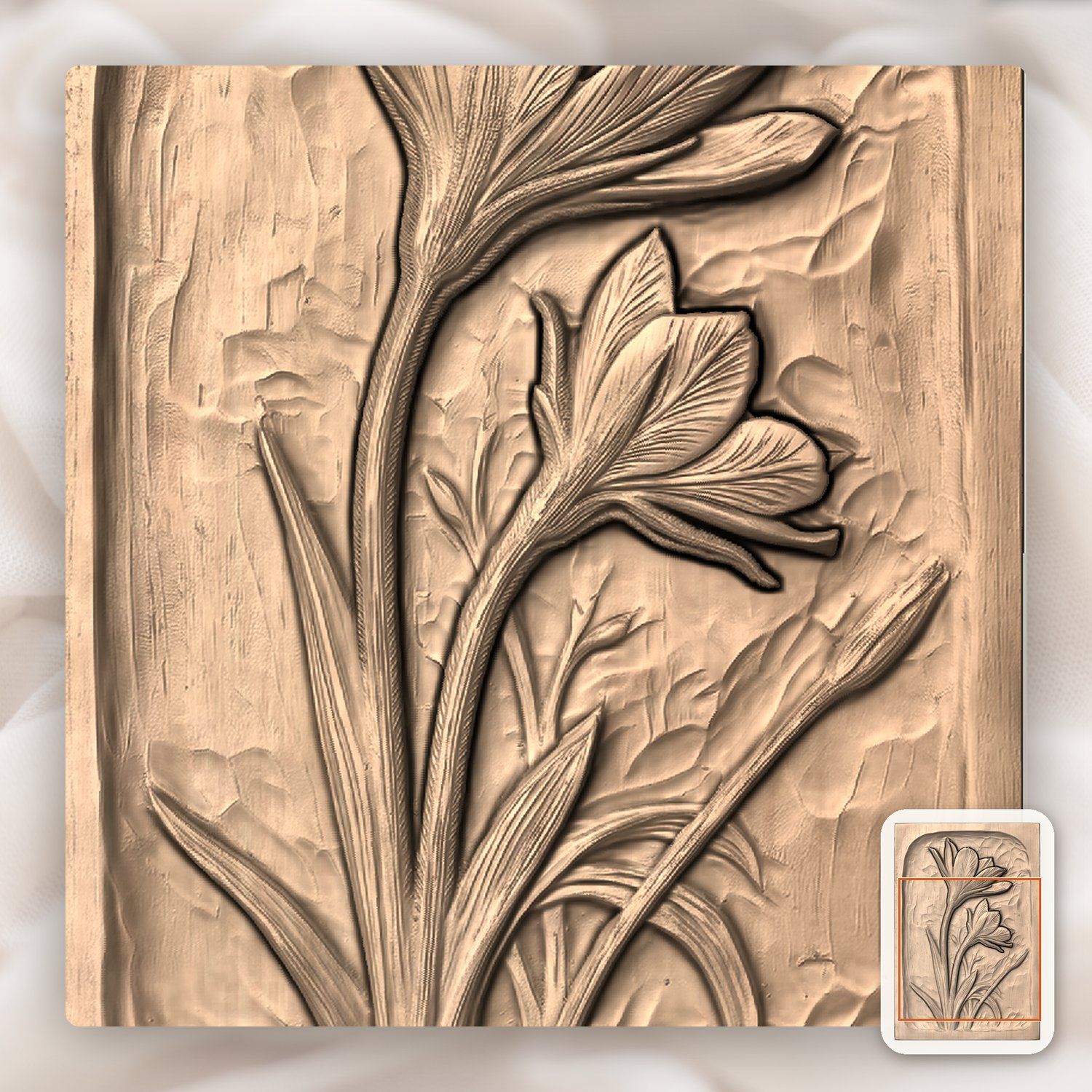 Blooming Lily Flower Panel CNC Relief STL bas-relief STL — view 8