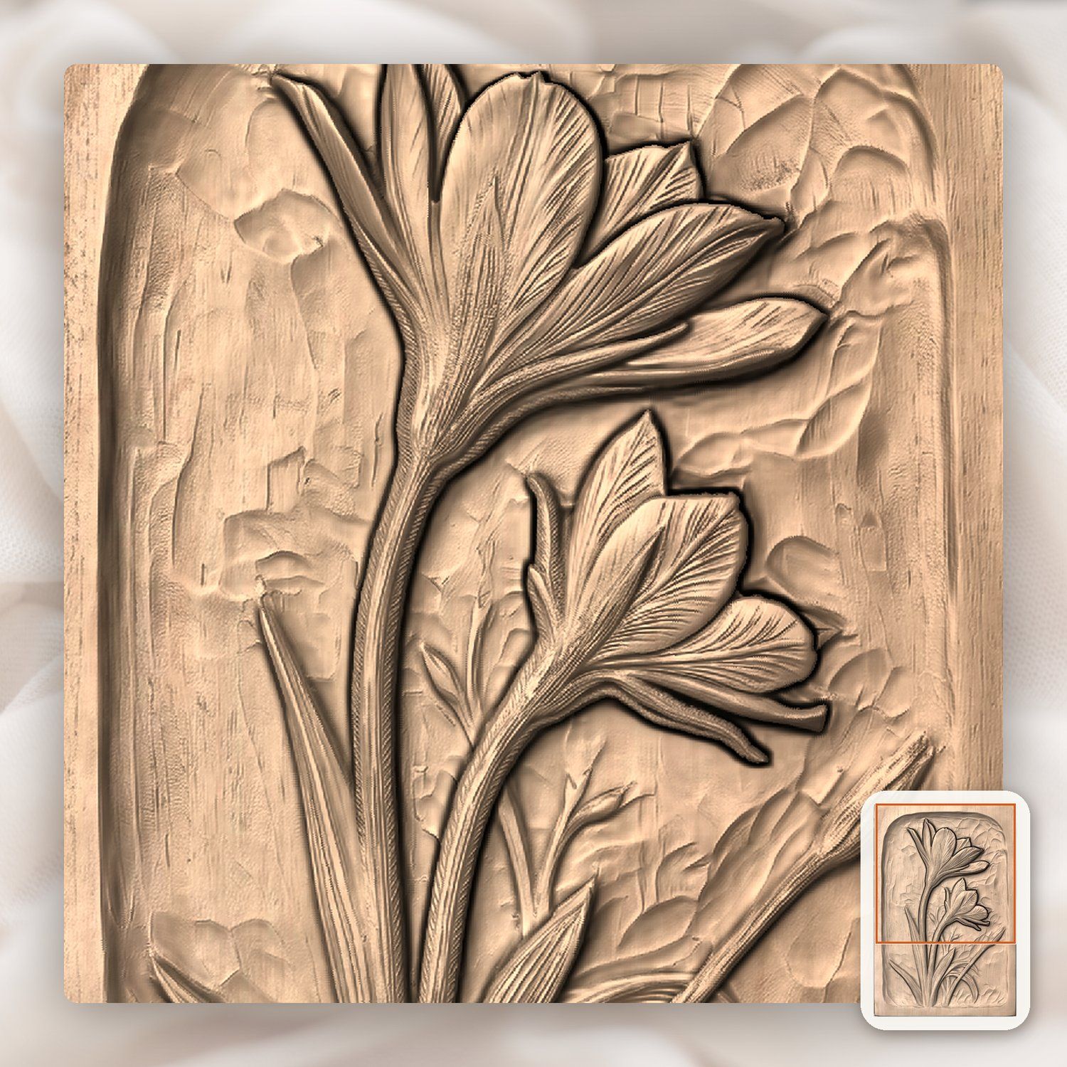 Blooming Lily Flower Panel CNC Relief STL bas-relief STL — view 9