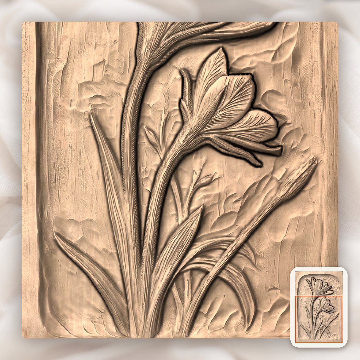 Blooming Lily Flower Panel CNC Relief STL bas-relief STL — view 10