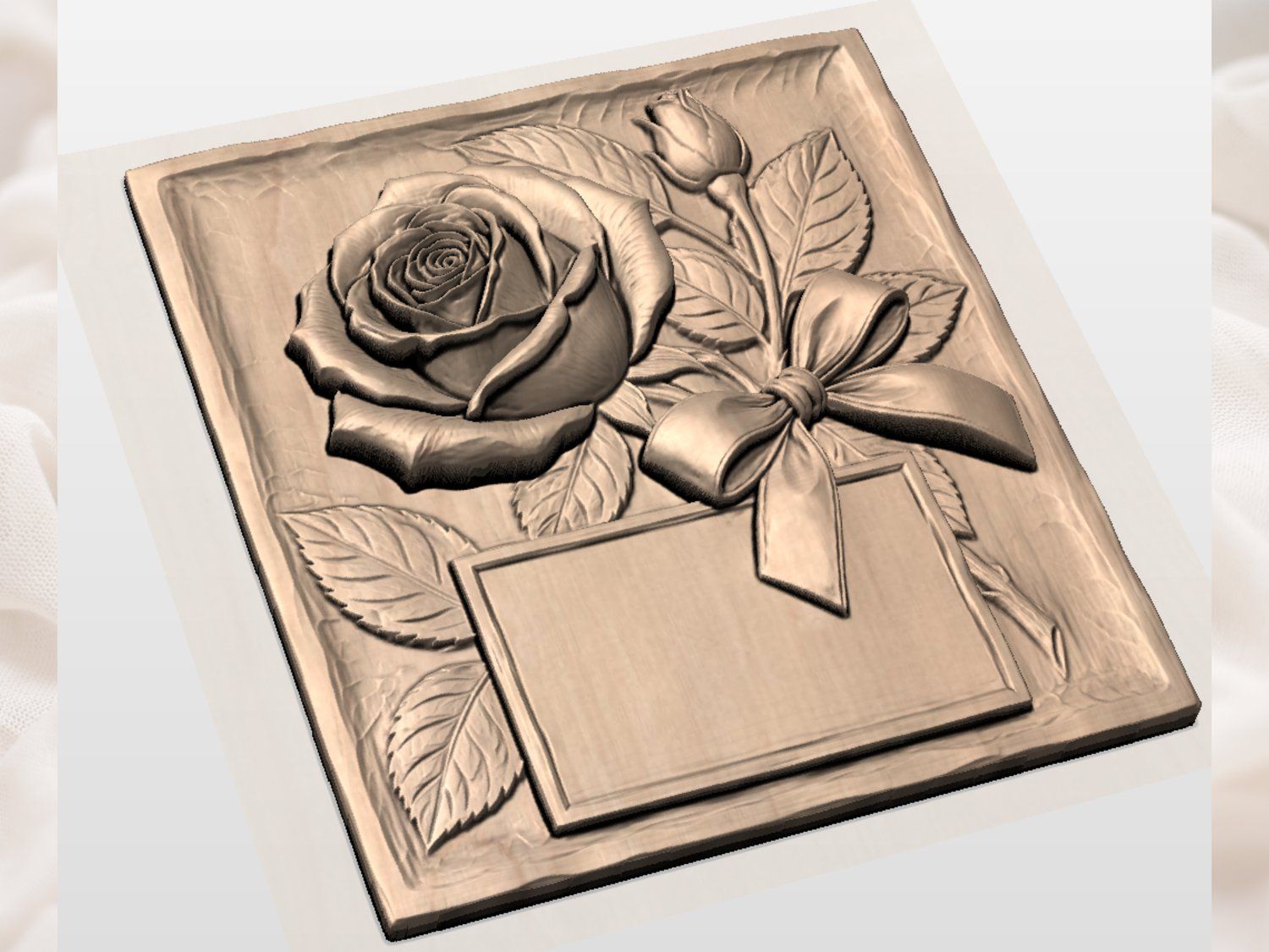 Blooming Rose Floral Plaque CNC Relief STL bas-relief STL — view 4