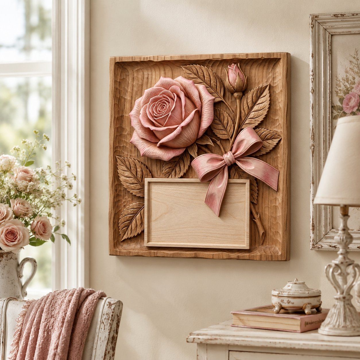 Blooming Rose Floral Plaque CNC Relief STL bas-relief STL — view 5