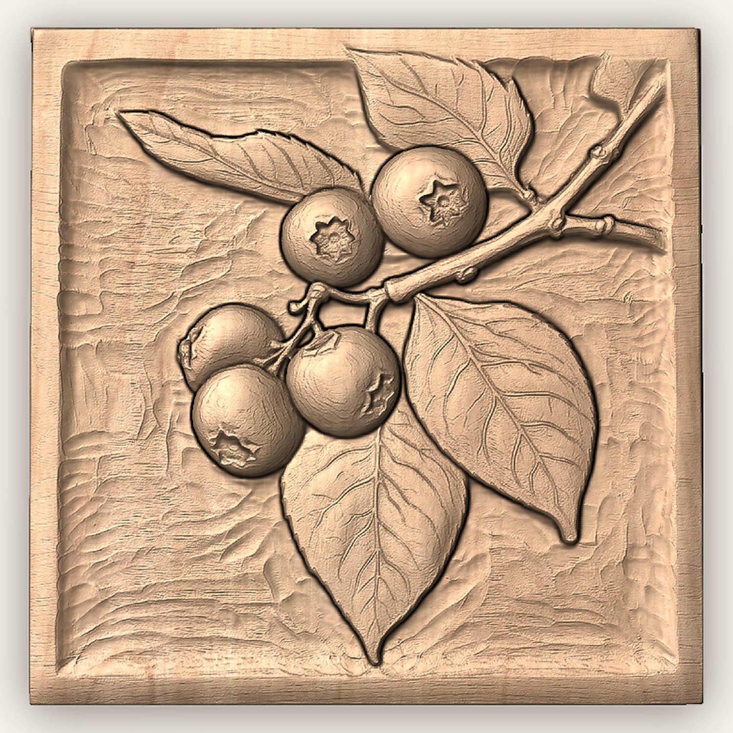 Blueberry Branch CNC Relief STL bas-relief STL — view 3