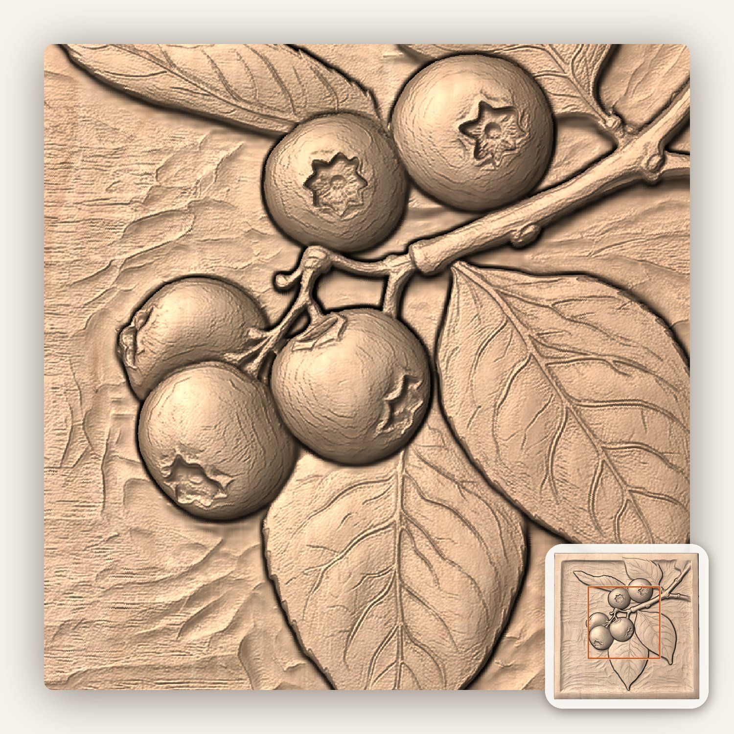 Blueberry Branch CNC Relief STL bas-relief STL — view 6