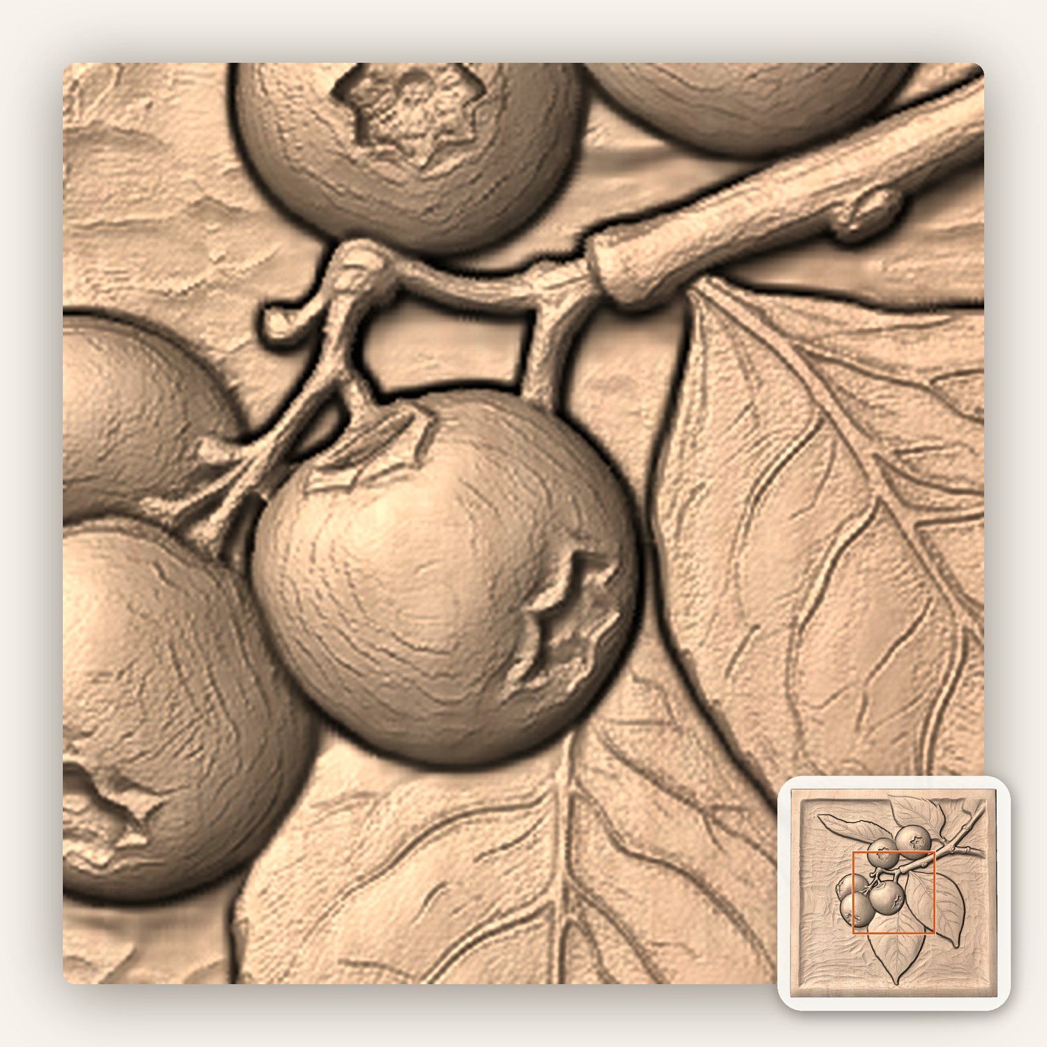Blueberry Branch CNC Relief STL bas-relief STL — view 7