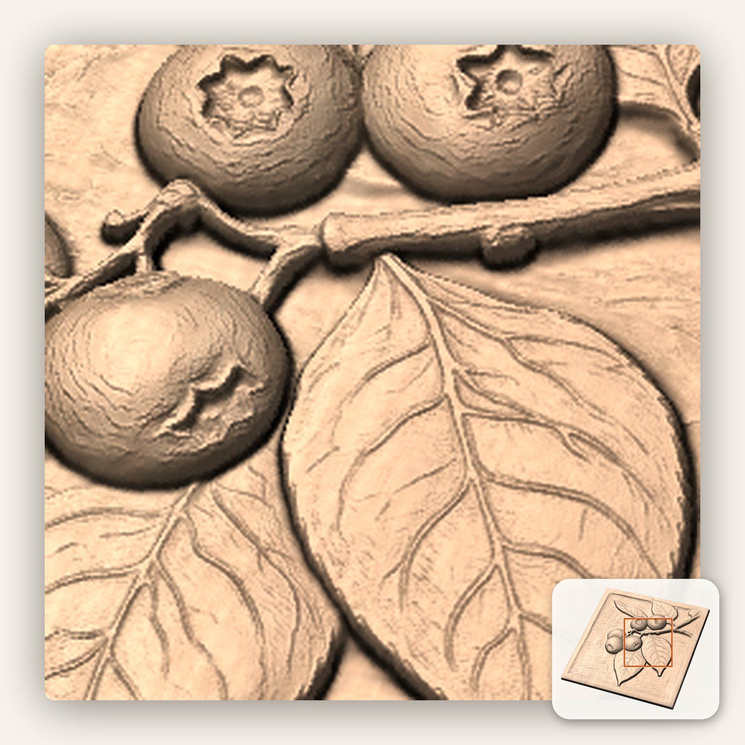 Blueberry Branch CNC Relief STL bas-relief STL — view 9