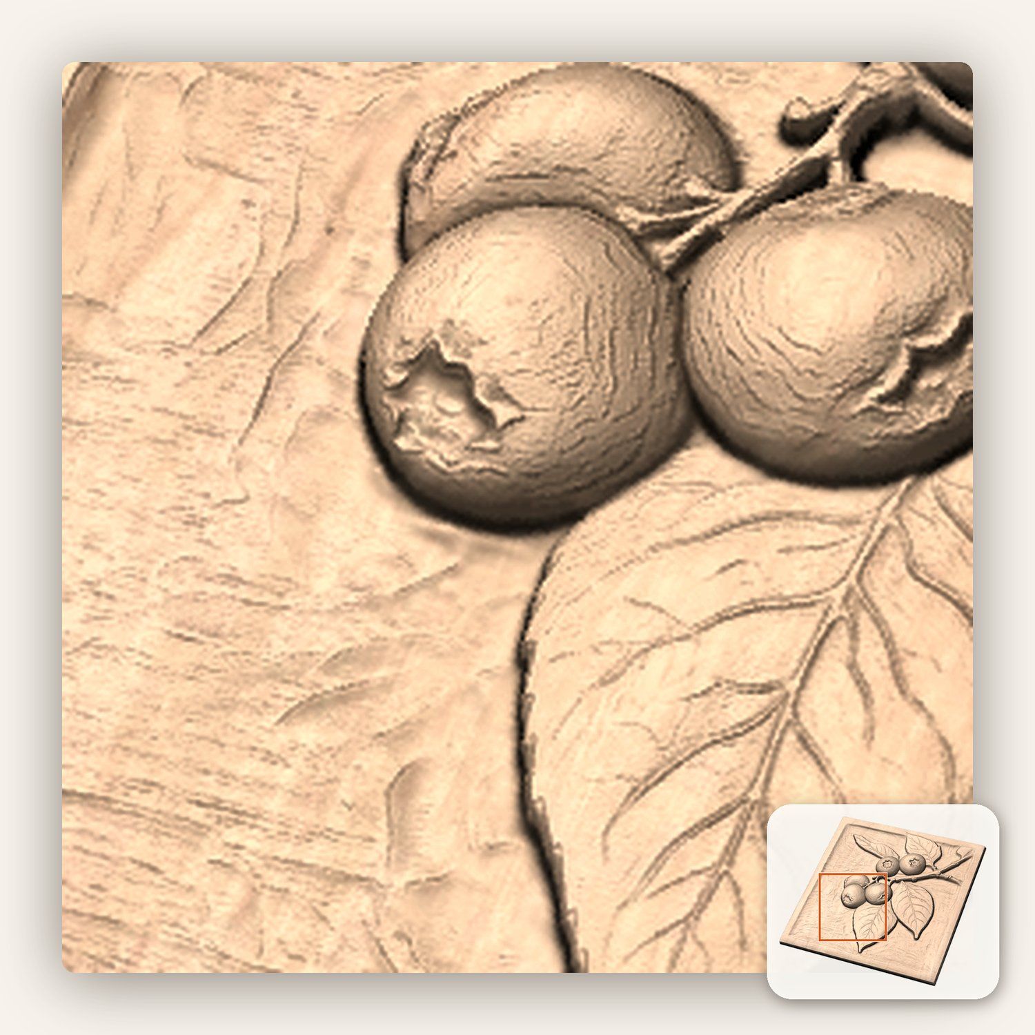 Blueberry Branch CNC Relief STL bas-relief STL — view 10