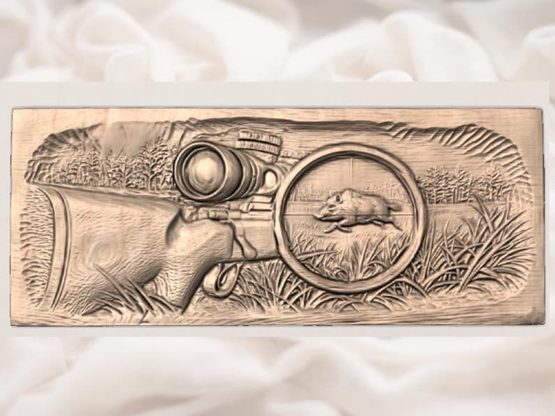 Bolt-Action Rifle and Wild Boar Scope Scene Bas-Relief STL bas-relief STL — view 3