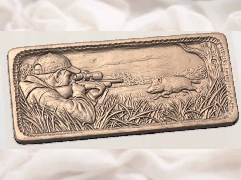 Boar Hunt Scoped Rifle Relief STL for CNC and 3D Printing bas-relief STL — view 2