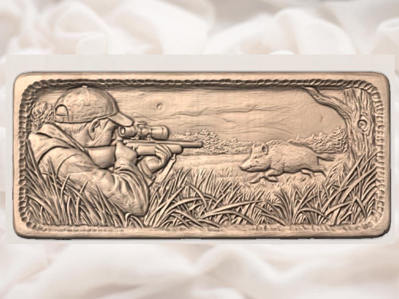 Boar Hunt Scoped Rifle Relief STL for CNC and 3D Printing bas-relief STL — view 3